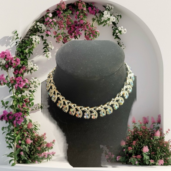 Vintage 1950s Signed ART Arthur Pepper Aurora Borealis Crystal Choker Necklace